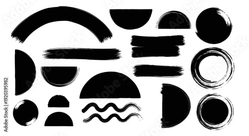 Abstract Black Ink Brush Strokes and Geometric Shapes Collection.