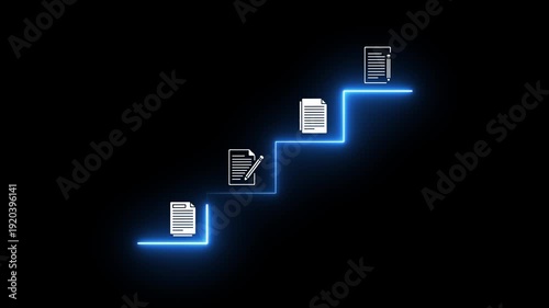 Businesswoman working on virtual screen animation. Online documentation database, IT consultant being set up Virtual Document Management System with a laptop, document icon symbol