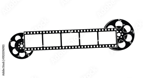 A black and white film strip with sprocket holes resembling a classic movie reel silhouette high quality professional detailed modern elegant
