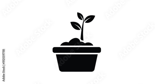 A small plant growing in a pot simple black design silhouette