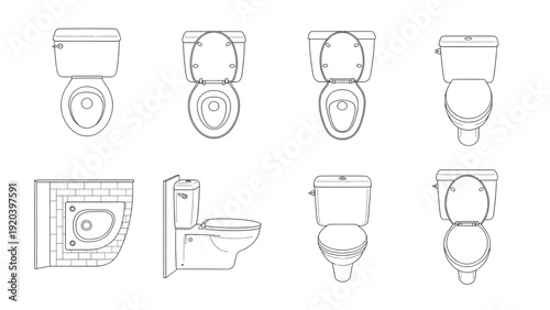 Western Toilets Plan View Vector Pack – Architectural Bathroom Layouts CAD Set