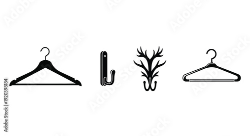 Black coat hangers arranged in a row simple design silhouette