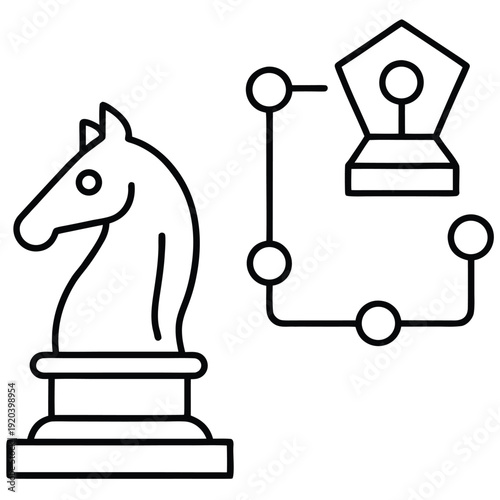 chess pieces connected by lines on white background
