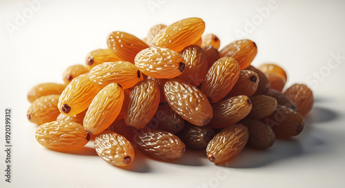 Golden raisins piled high on white background dried fruit heap healthy snack option