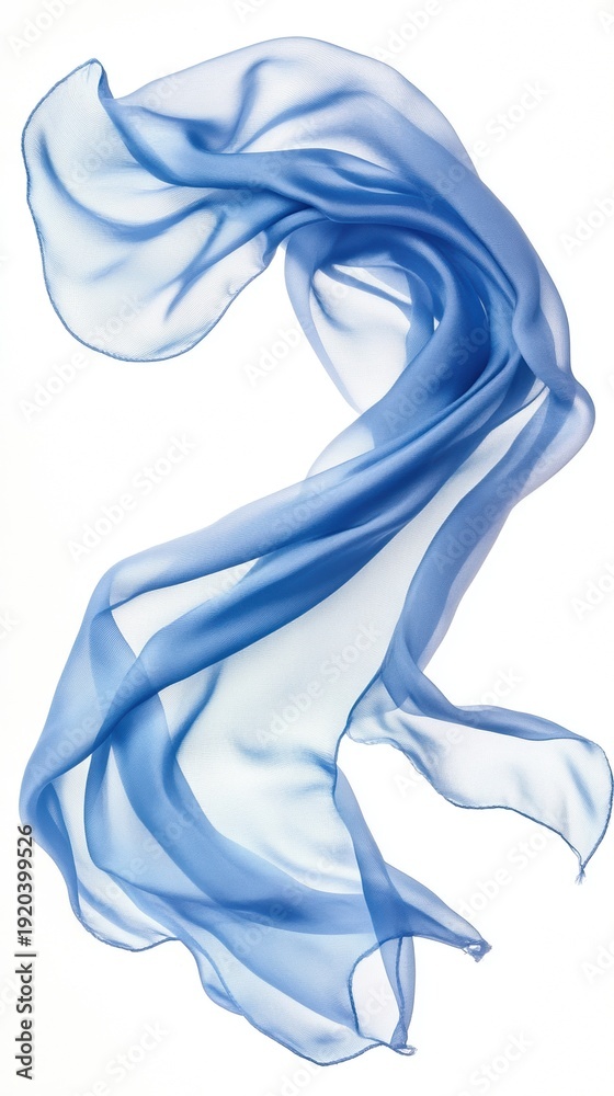 Obraz premium cool blue silk scarf isolated on white background elegant soft drape minimalist fashion accessory trend concept