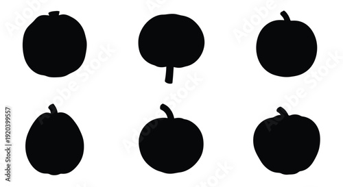 Six dark apple silhouettes arranged on a bright white background silhouette