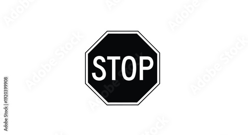 A classic black stop sign against a white background silhouette