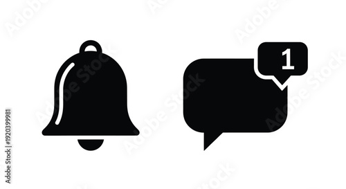 Black bell and notification bubble icon design simple silhouette