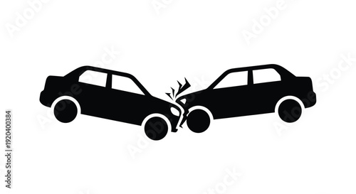 Two cars collide head on in a dramatic impact silhouette