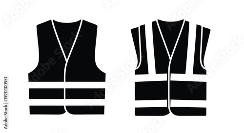 Two black safety vests depicted in a stark graphic silhouette