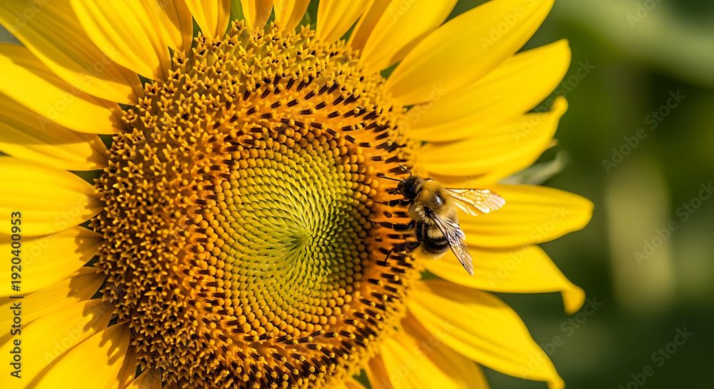 Obraz premium Bee Pollinating Sunflower in Summer Garden