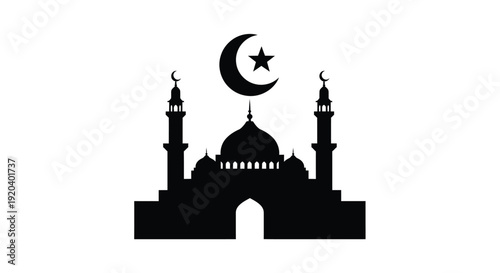 Islamic mosque and crescent moon design a striking black silhouette