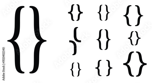 Collection of black curly brackets in varying sizes a silhouette