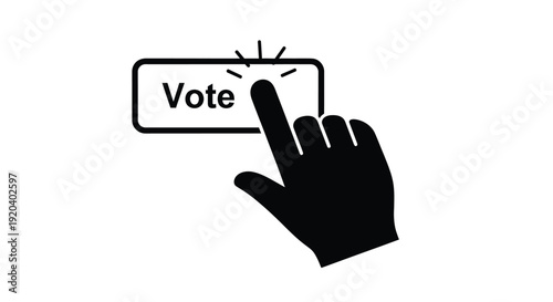 A hand pressing a vote button on a touchscreen silhouette