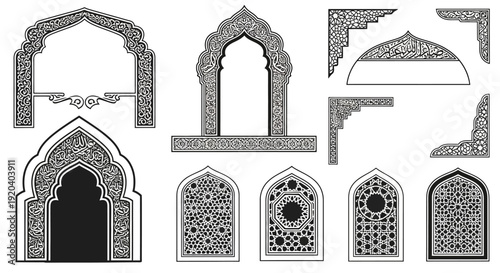 Islamic Arch Vector Set: Ornate Mosque Window Designs