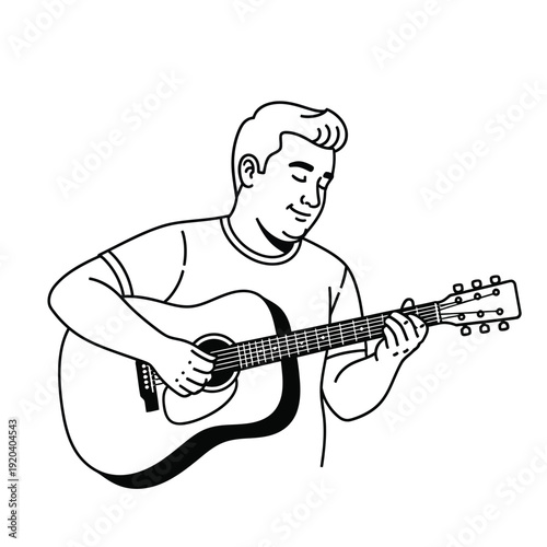 Man Playing Acoustic Guitar - Line Art Illustration
