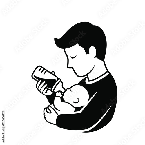 Caring Father Bottle-Feeding His Infant Baby