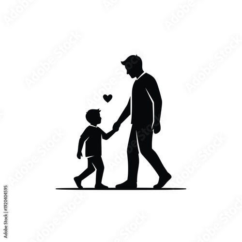 Father and son holding hands walking