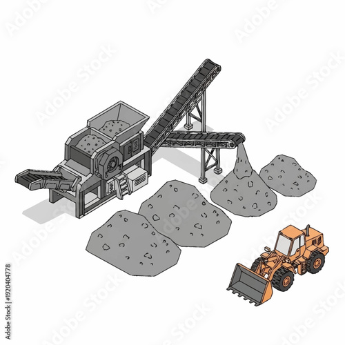 Crushing Plant with Conveyor Belt and Loader.