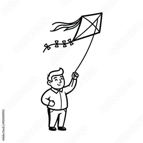 Boy Flying Kite Illustration