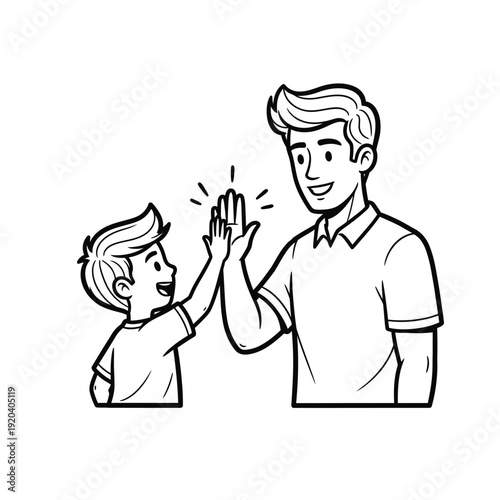 Man and child celebrate with a cheerful high-five