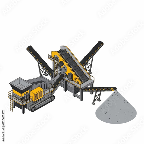 Crushing Plant with Conveyor Belts and Aggregate Pile.