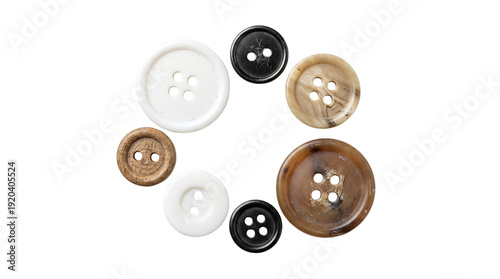 Canvas-taulu Assorted sewing buttons collection in various sizes, plastic and wooden fasteners for craft