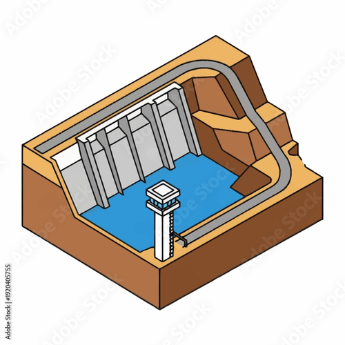 Hydroelectric Dam Power Generation Facility Illustration.
