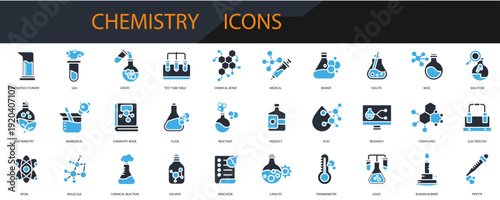 chemistry icons set minimalist flat style design, chemistry Vector illustration on white background