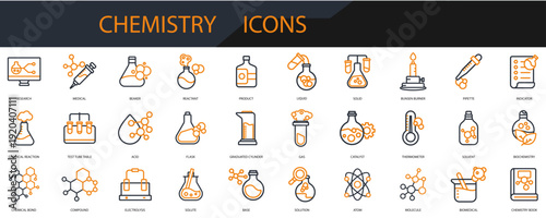 chemistry icons set minimalist flat style design, chemistry Vector illustration on white background