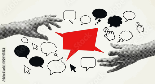 Hands holding megaphone and microphone around crumpled paper.