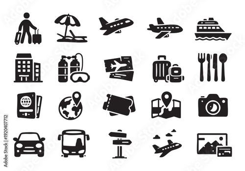 Travel Icons Set Vector Illustration Collection Of Vacation Symbols