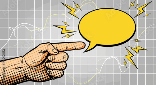 Hands holding megaphone and microphone around crumpled paper.