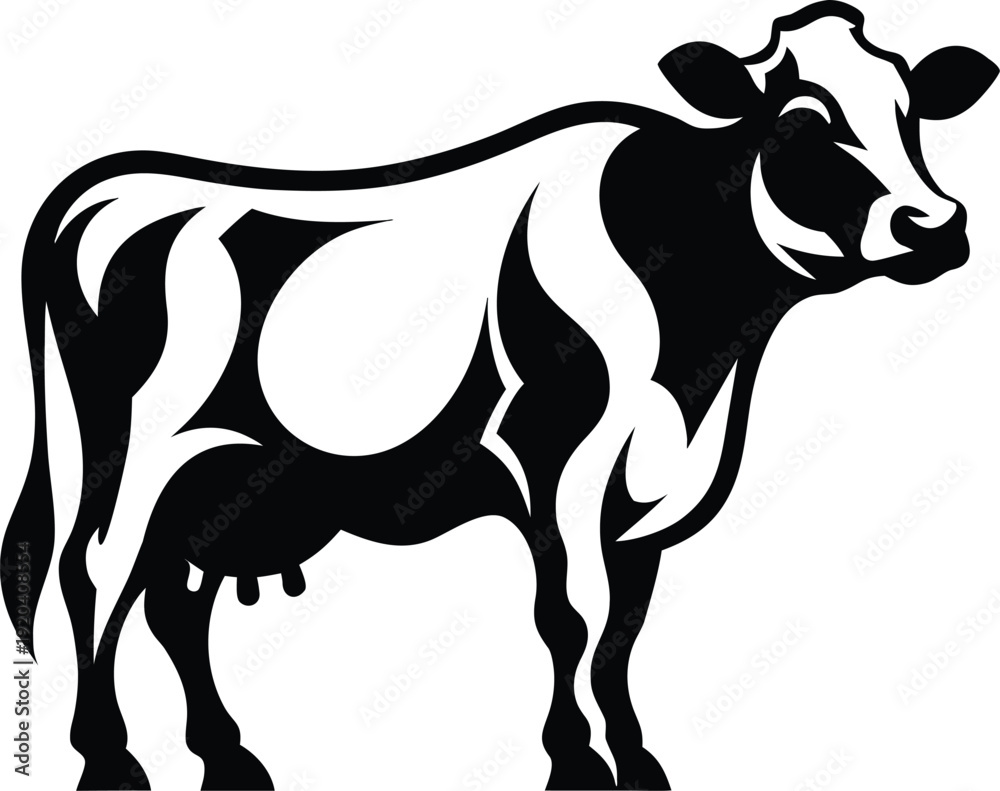 Fototapeta premium Dairy Cow Black White Vector Icon
