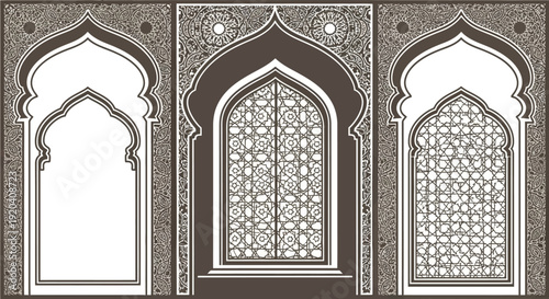 Islamic Archways with Geometric Patterns Illustration
