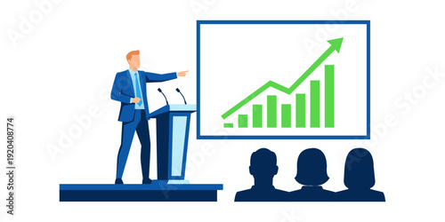 Presentation of Business Growth Analysis by a Male Speaker to a Corporate Audience