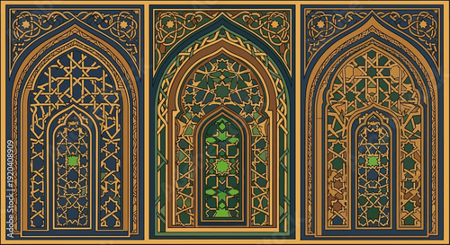 Islamic Geometric Archways: Ornate Vector Design