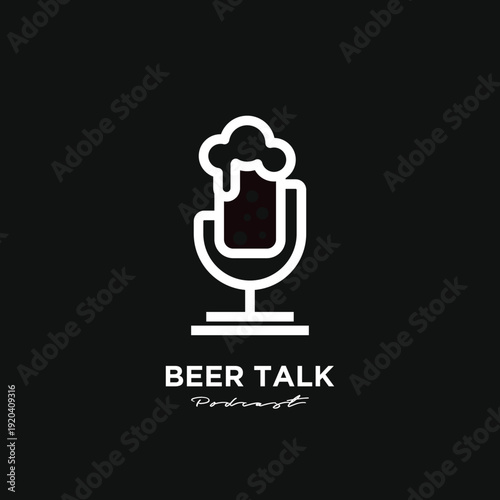 Beer Talk Podcast Logo with Microphone and Beer Mug Icon on Black Background