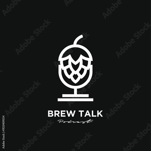 Brew Talk Podcast Logo featuring a Stylized Hop Cone Microphone Design