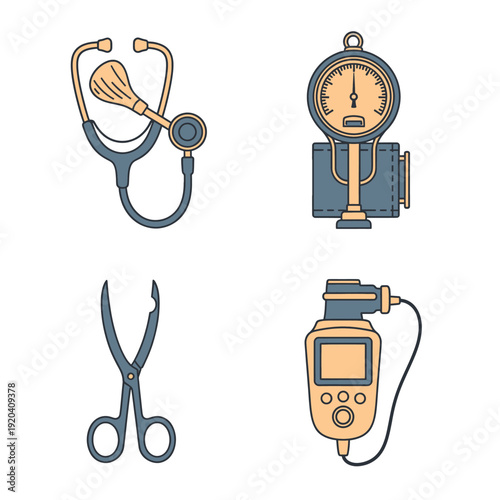 Professional maternal health monitoring tools and midwifery equipment icons for pregnancy care education and holistic childbirth support services.