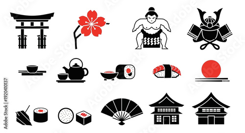 Japan culture symbols vector icons set