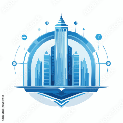 Modern Skyscraper Architecture with Futuristic Digital Technology Elements