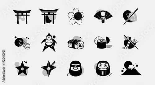 Japanese Culture Icons Set: Traditional Symbols of Japan