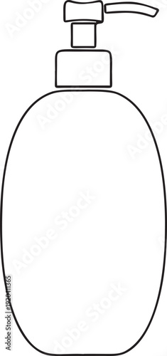 Outline of pump dispenser bottle for liquid soap lotion shampoo or sanitizer hand hygiene empty container drawing