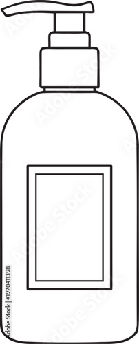 Outline of pump dispenser bottle for liquid soap lotion shampoo or sanitizer hand hygiene empty container