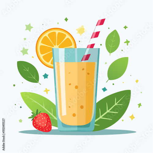 Refreshing citrus and berry blend illustration, vibrant summer drink, fresh fruit smoothie in a glass