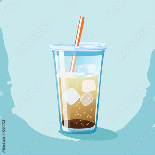 A Delightfully Chilled Beverage with Ice Cubes and a Straw, Offering a Refreshing Pause