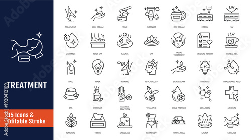 Treatment icon set. Outline icon with Editable stroke. Vector illustration