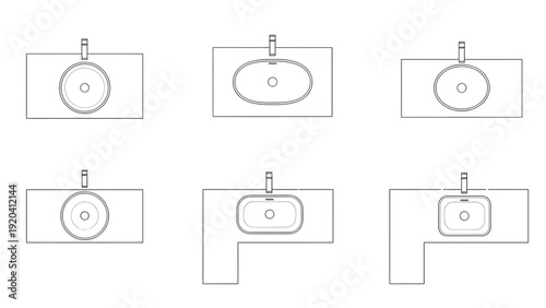 Bathroom Vanity Countertop Sink Units Vector Pack – Plan View Outline CAD Set