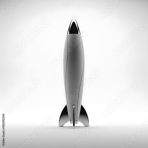 Sleek silver rocket ship figurine with chrome accents on white